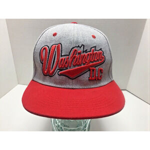 Washington DC Snapback Hat Red Gray Script Under Brim USA Made